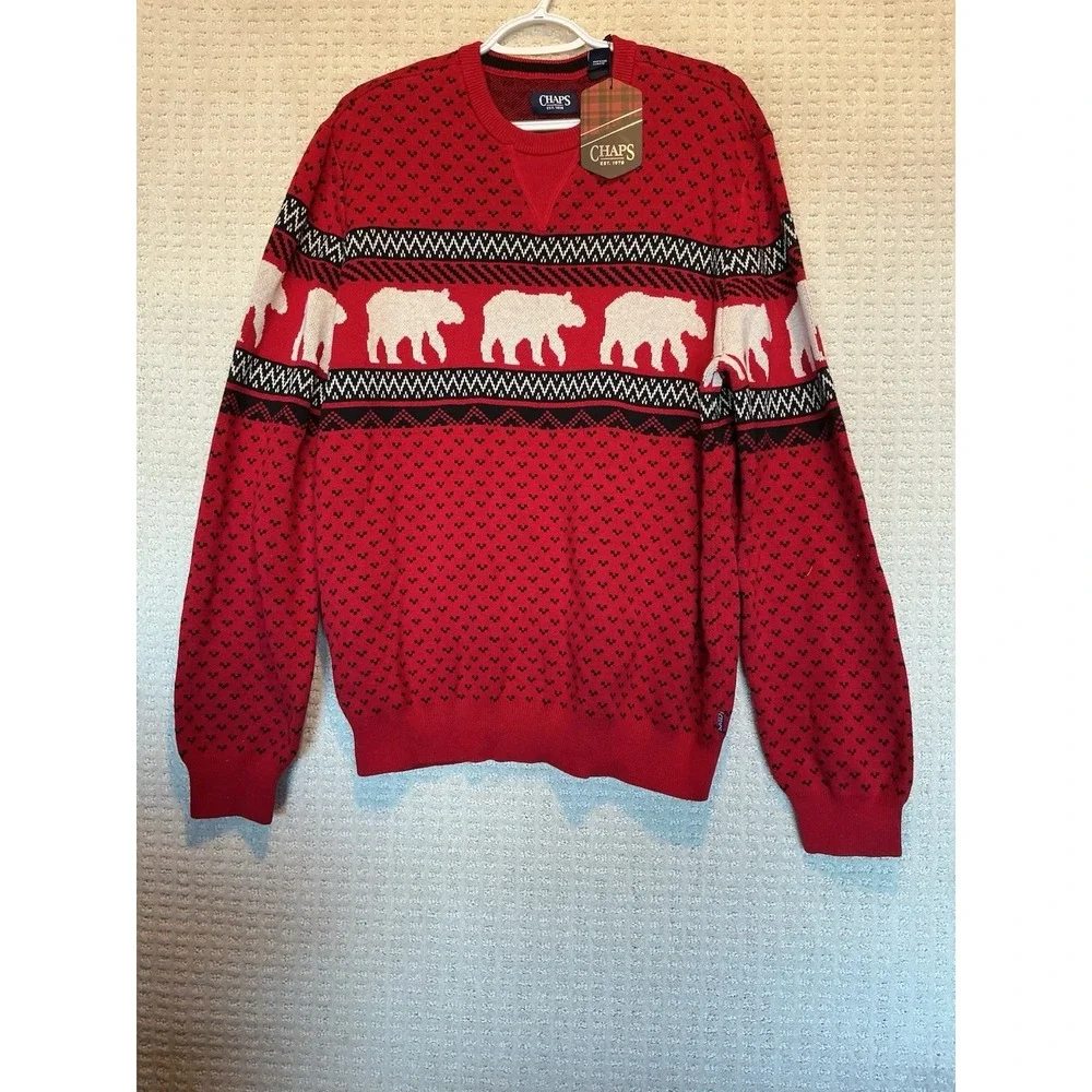 Chaps Ralph Lauren Men's‎ Pullover Red Sweater NEW WITH TAGS L Red Bears